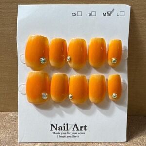 Orange Ombre Press On Nails with Rhinestones Square Shape Size Medium